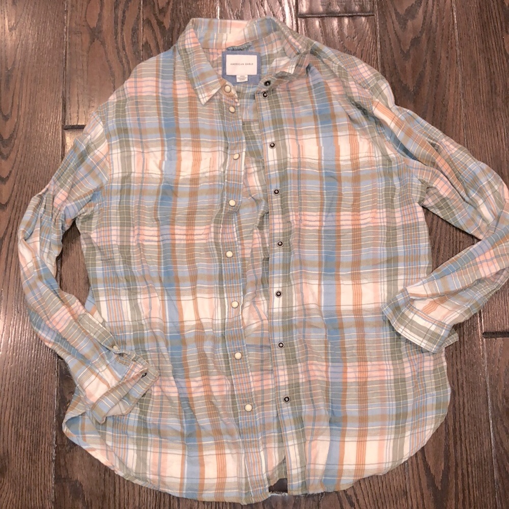 American eagle plaid button up shirt size small